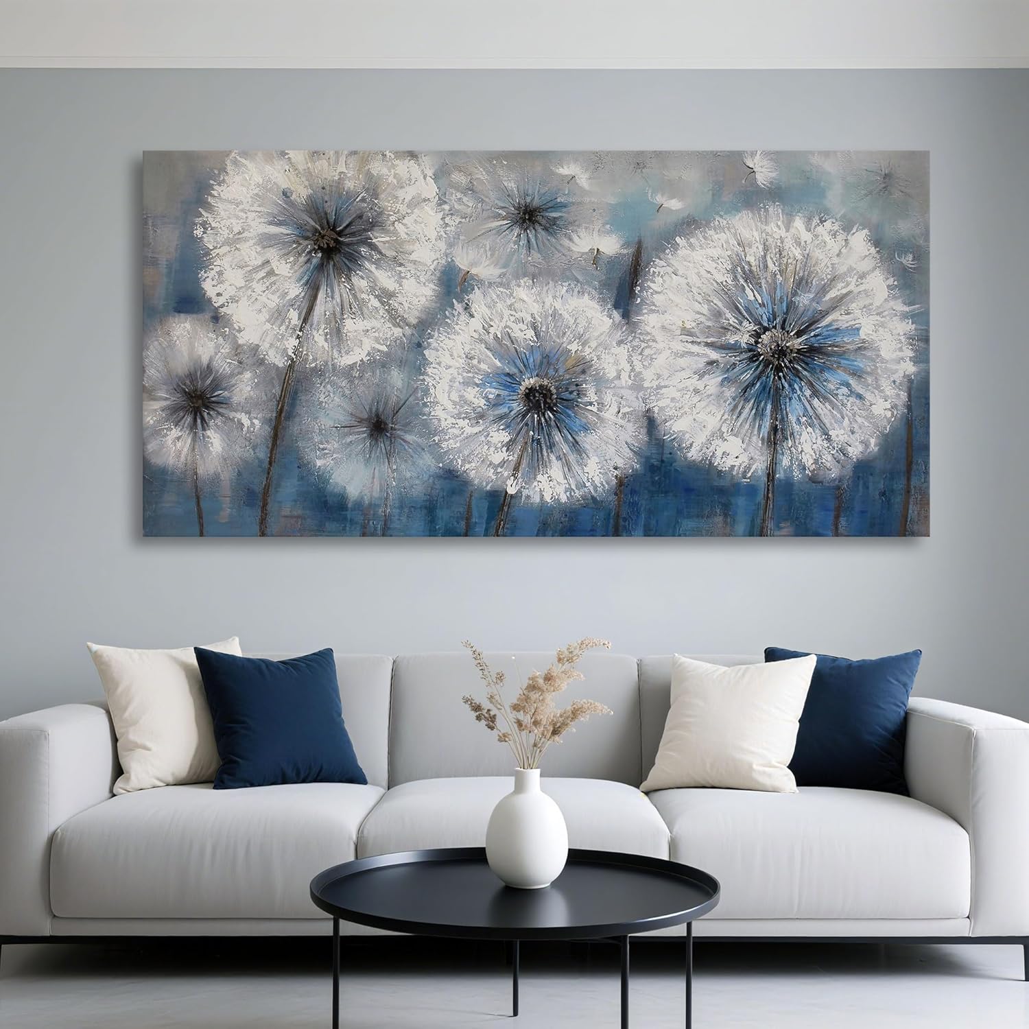 Framed Modern Black Wall Art — 40" — Dandelion Painting Wall Art