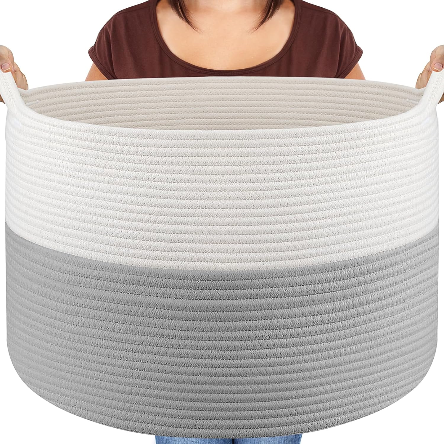 Boho Blue Throw Pillow — 22" — White & Grey