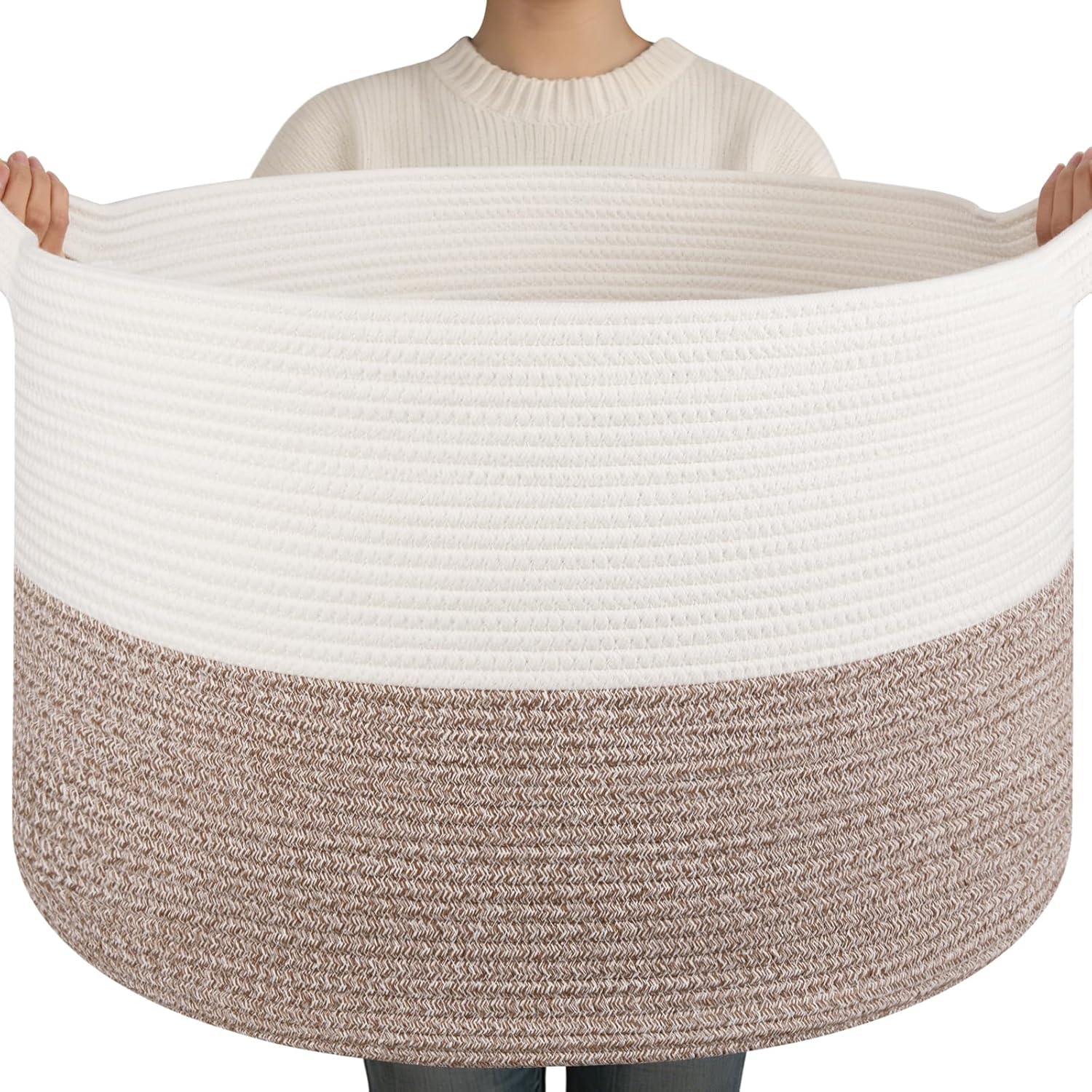 Linen Boho Black Throw Pillow — 21.7" — White and Linen Brown