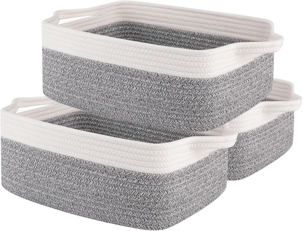 Boho Black Woven Basket — 13" — Grey variegated