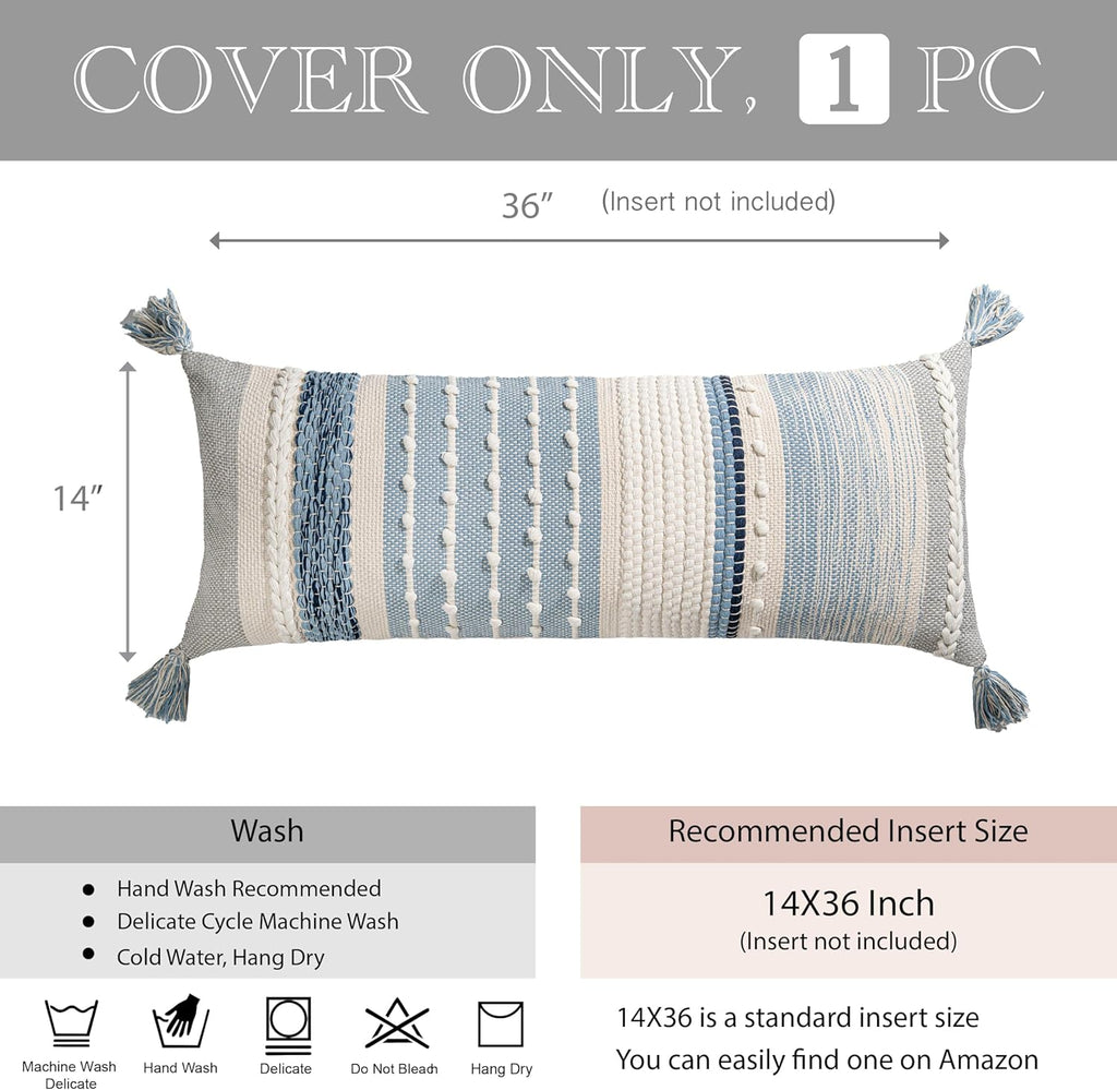 Lumbar Boho Blue Pillow Cover — 36" - View 5