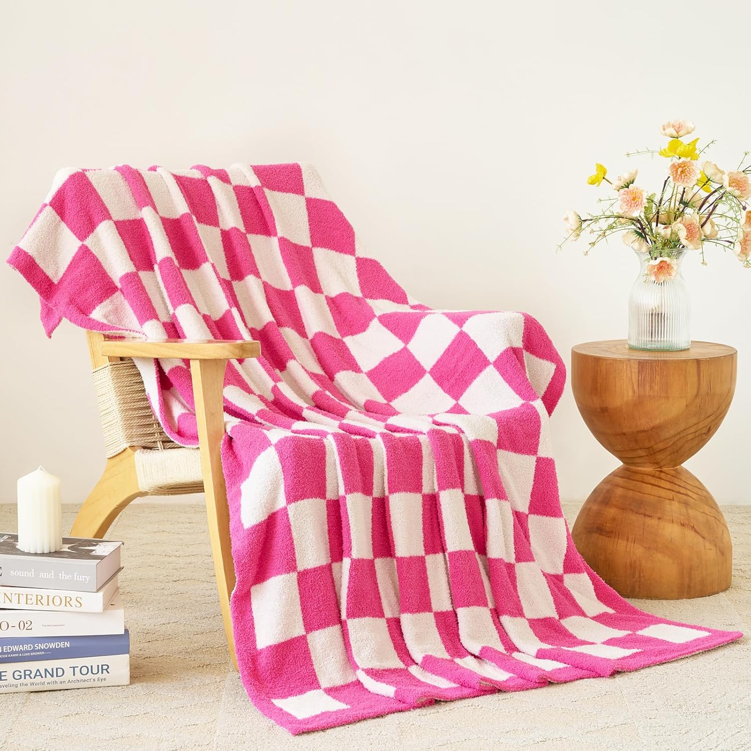 Beige Throw Pillow — 50" — Hot Pink
