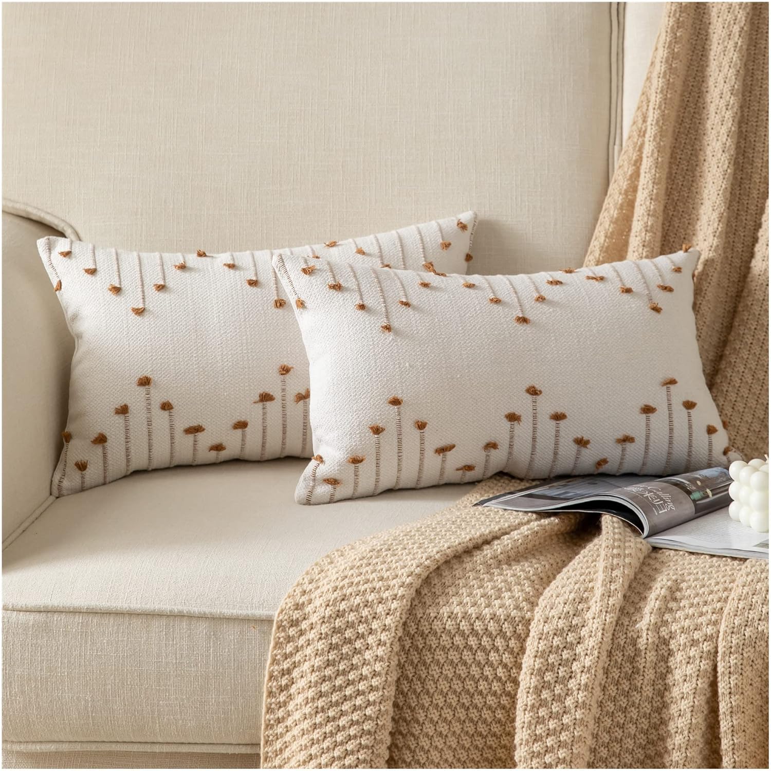 Boho Beige Throw Pillow Cover — 20" — Brown Beige