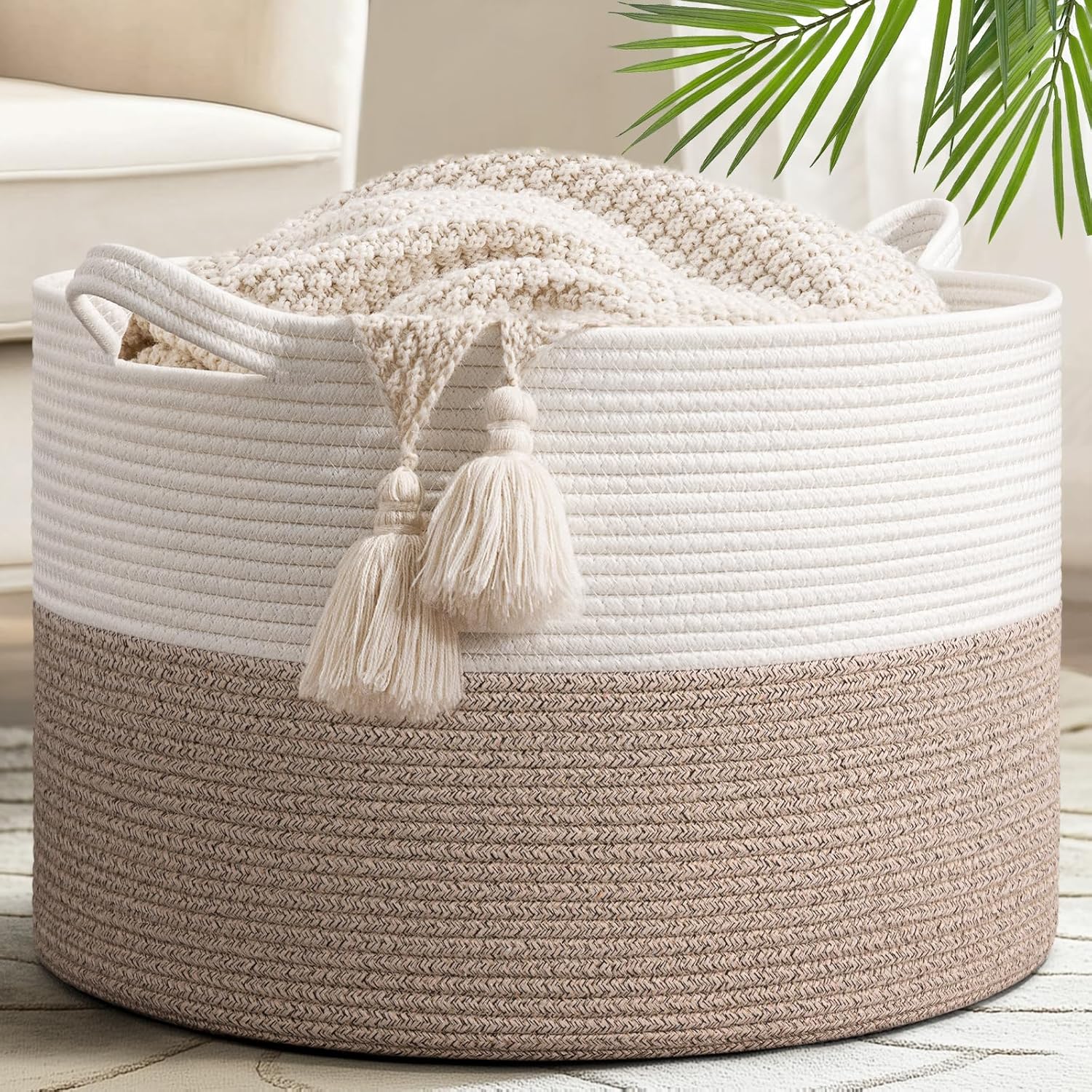 Round Boho Black Throw Pillow — 8" — Light Brown