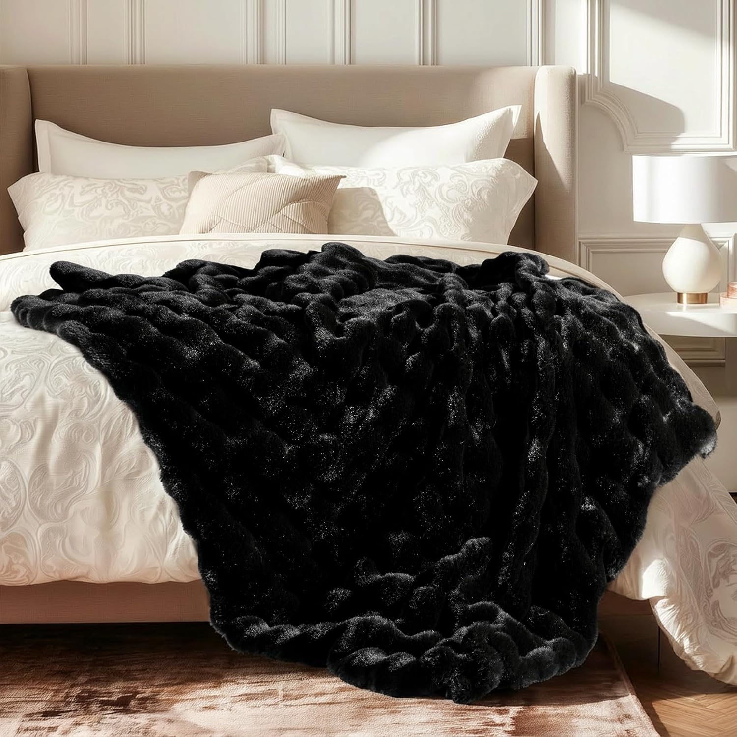 Luxe Beige Throw Pillow — 60" — Black