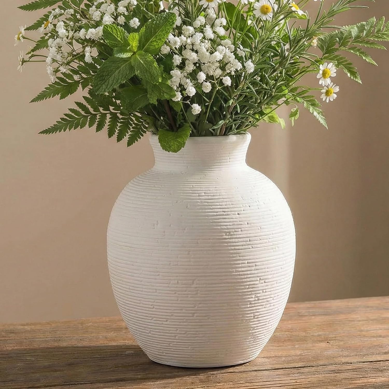 Farmhouse Beige Flower Vase — 7.4 In-retro-snowy
