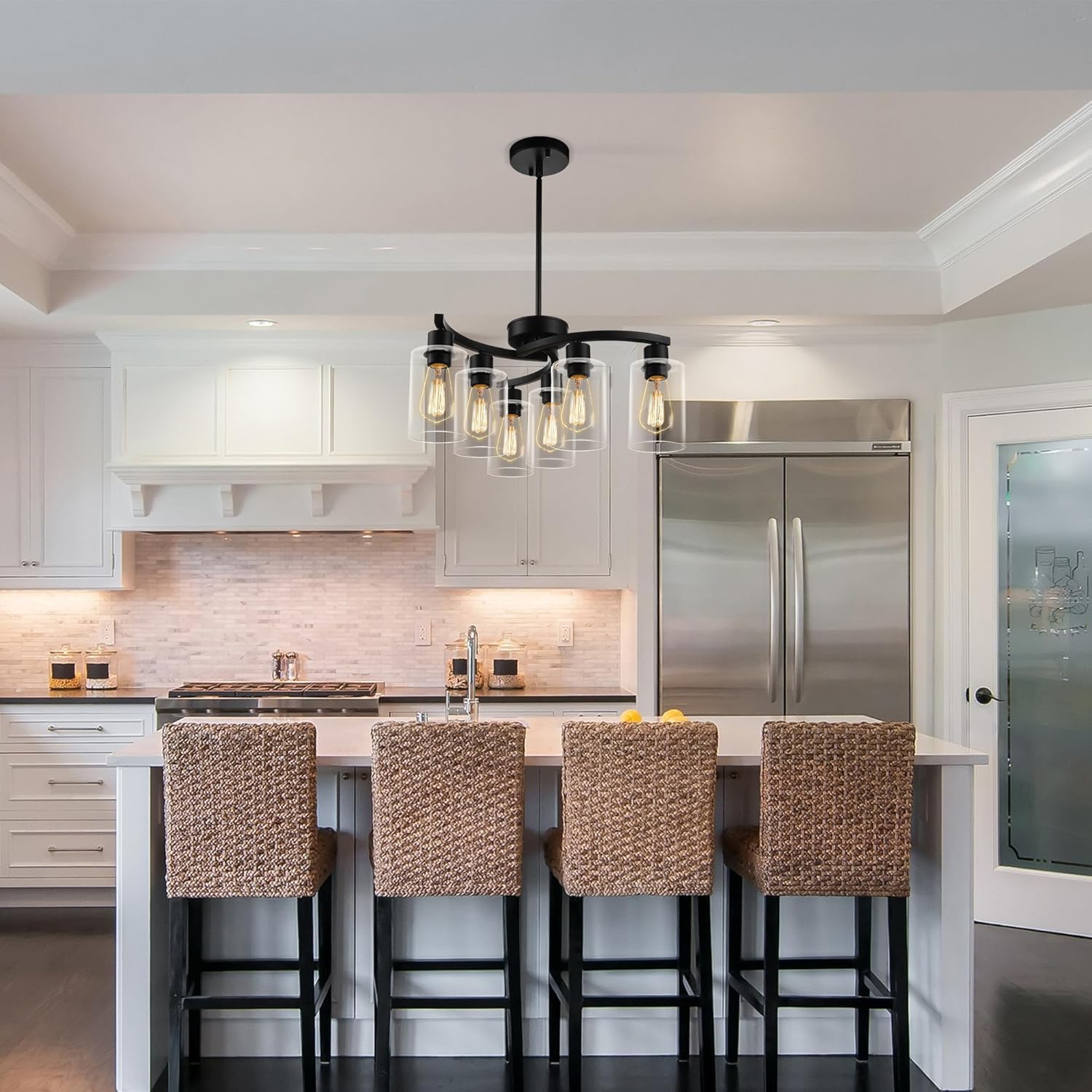 Adjustable Farmhouse Black Chandelier — 6-Light - View 3