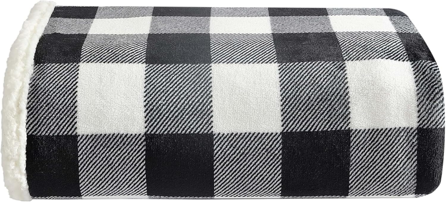 Beige Throw Pillow — 50x60 — Cabin Plaid Black