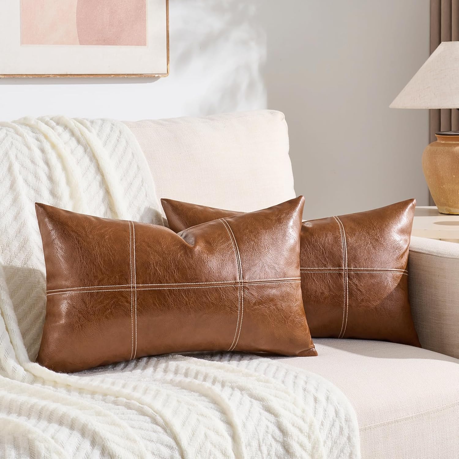 Boho Beige Throw Pillow Cover — 18" — 20" x 12" (Pack of 2)