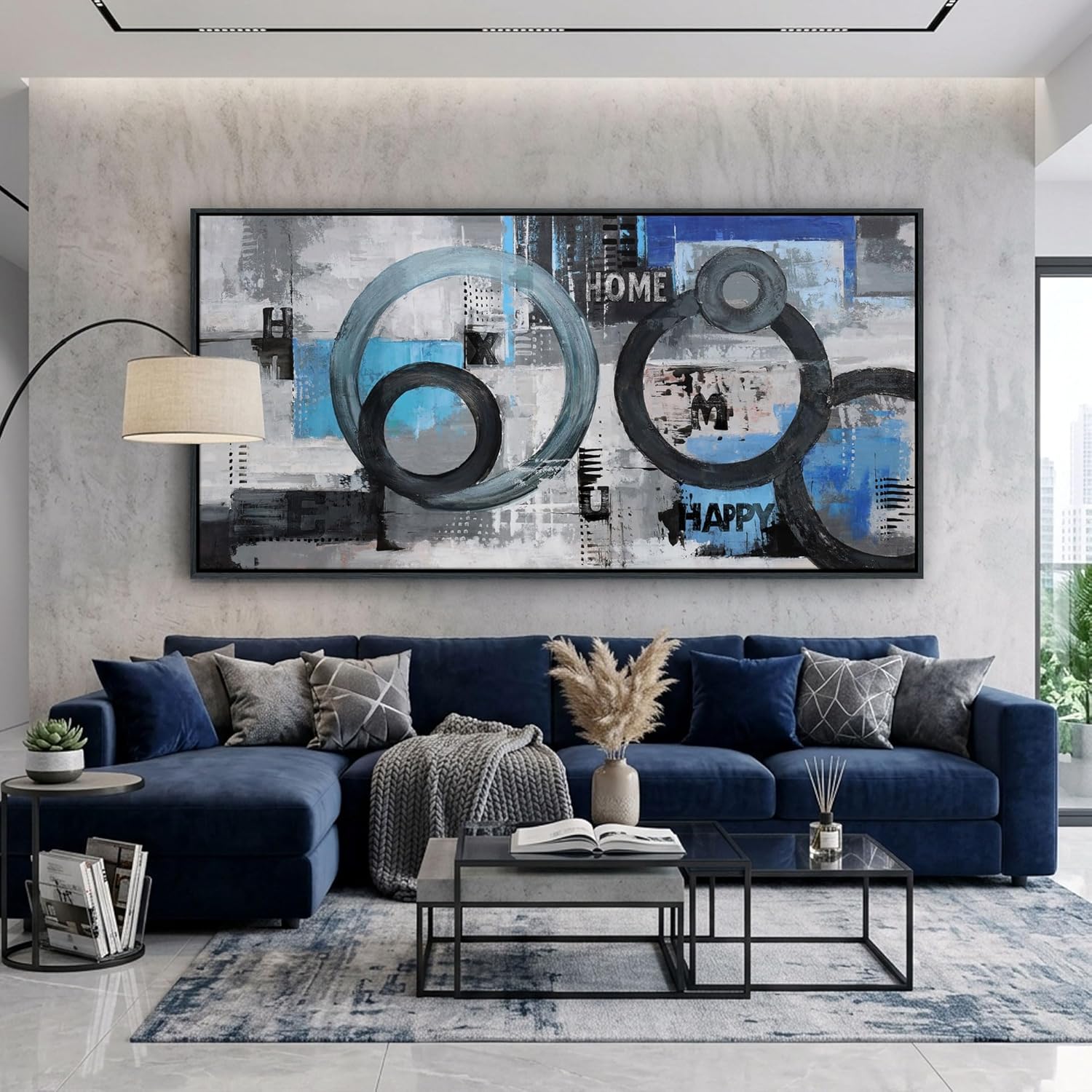 Framed Luxe Blue Canvas Wall Art — 24×48 — 48"L x 24"W