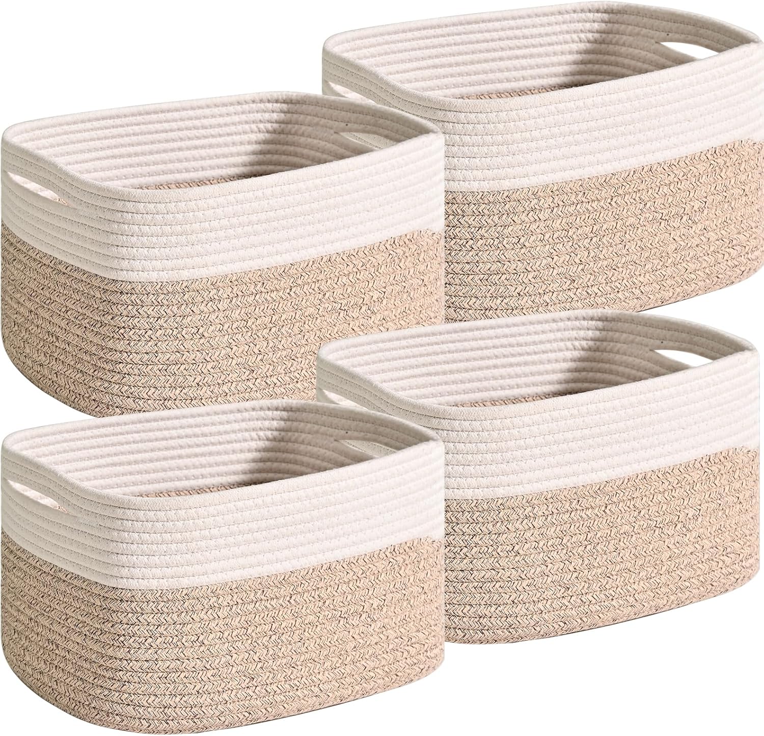 Rectangular Boho Black Storage Basket — 12.7" — Off White & Brown