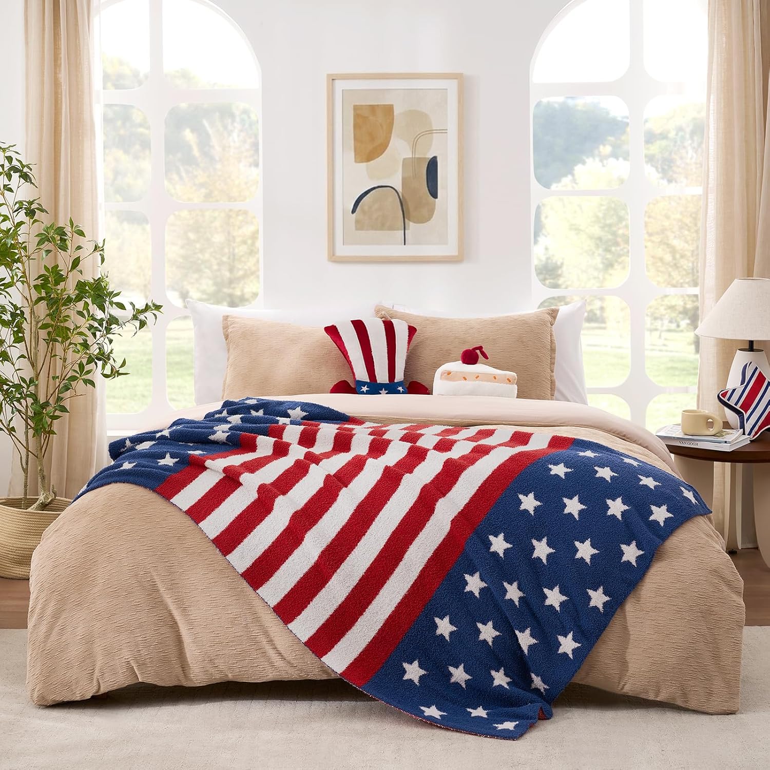 Beige Throw Pillow — 50" — Americana Stripe