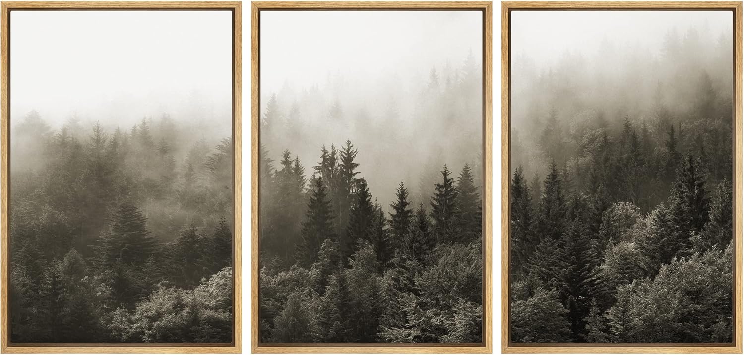 Framed Modern Fabric Wall Art — 16" — 24"x36"x3 Panels Natural