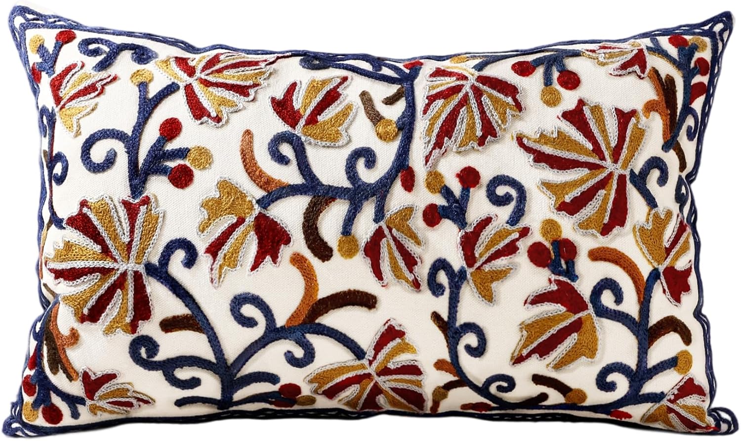 Embroidered Boho Yellow Throw Pillow Cover — 18" — Fall Flower