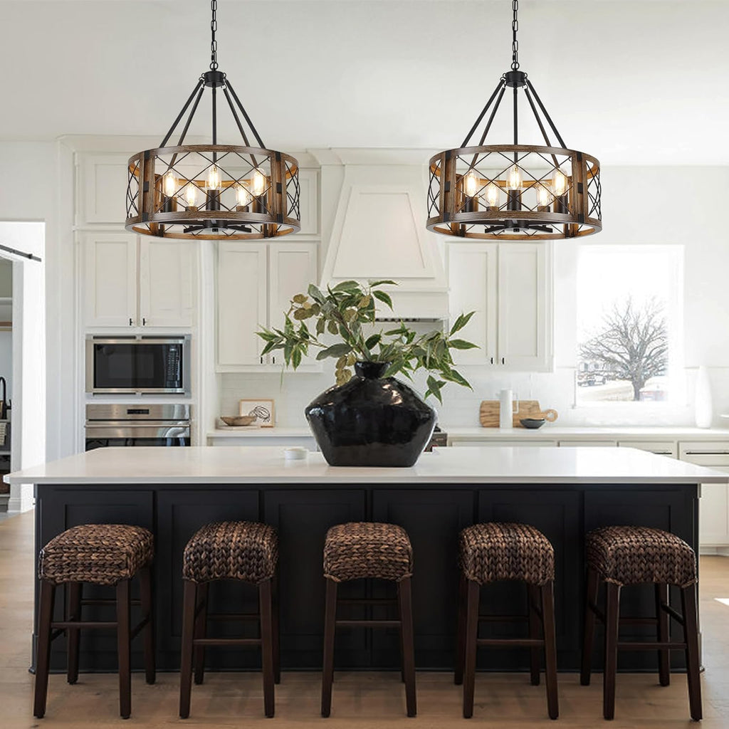 Adjustable Farmhouse Brown Chandelier — 5-Light - View 3