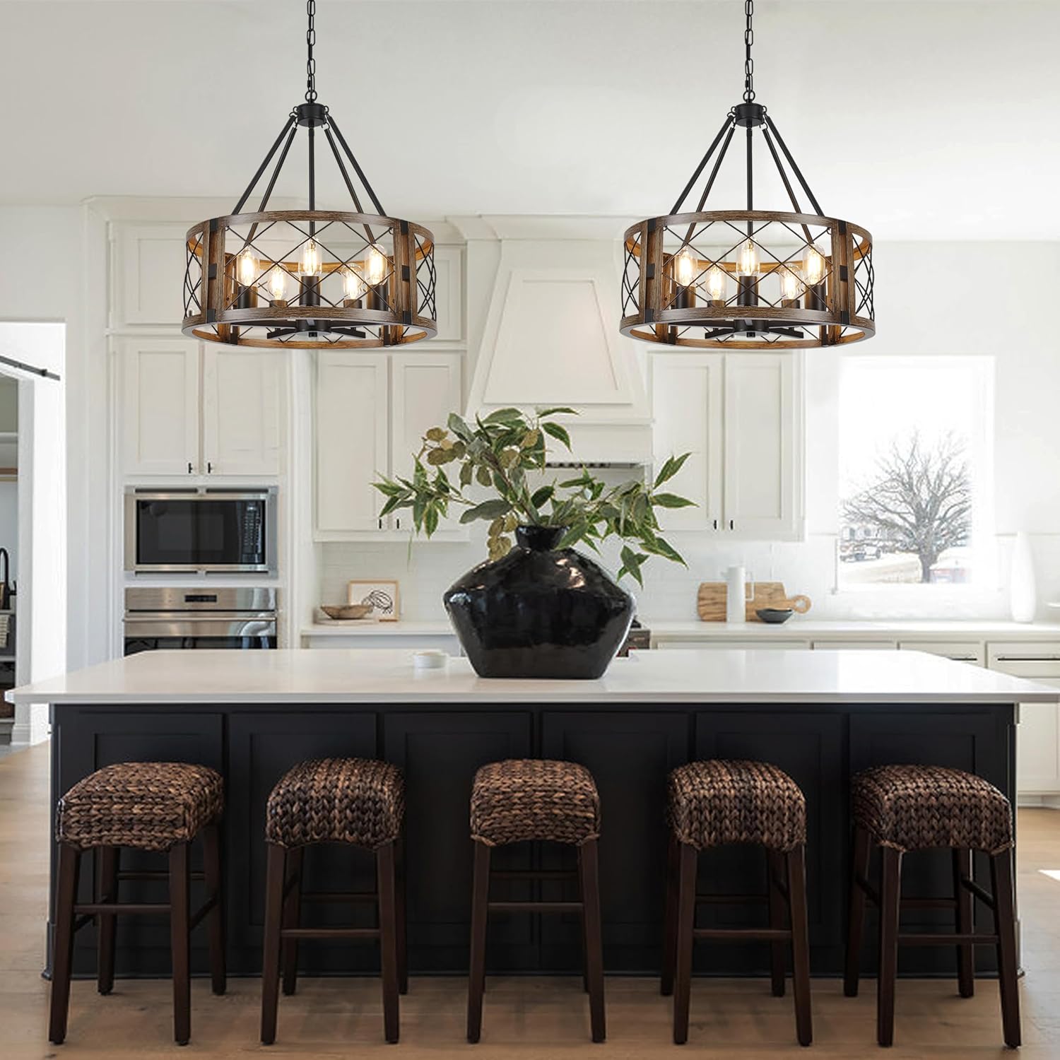 Adjustable Farmhouse Brown Chandelier — 5-Light - View 3