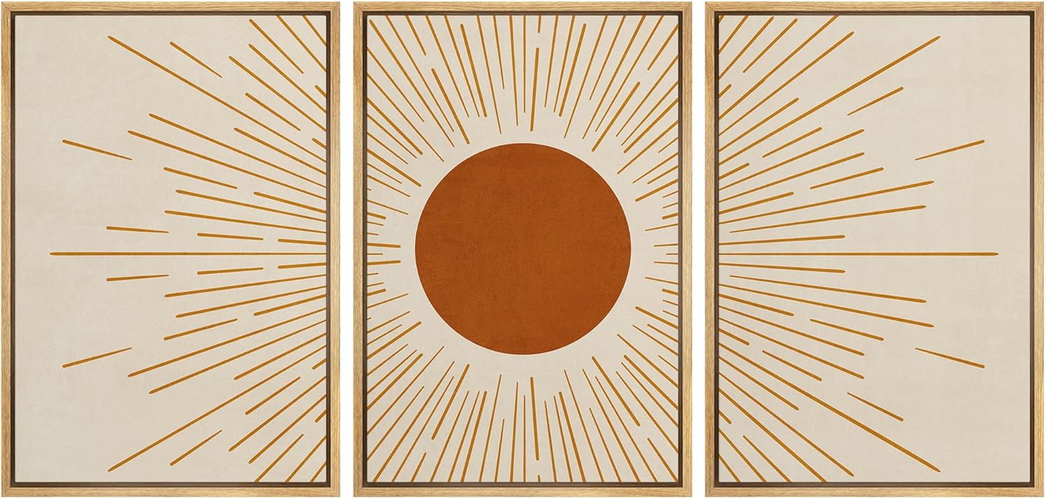 Framed Mid-Century Fabric Wall Art — 24" — 16" x 24" x 3 Panels NATURAL