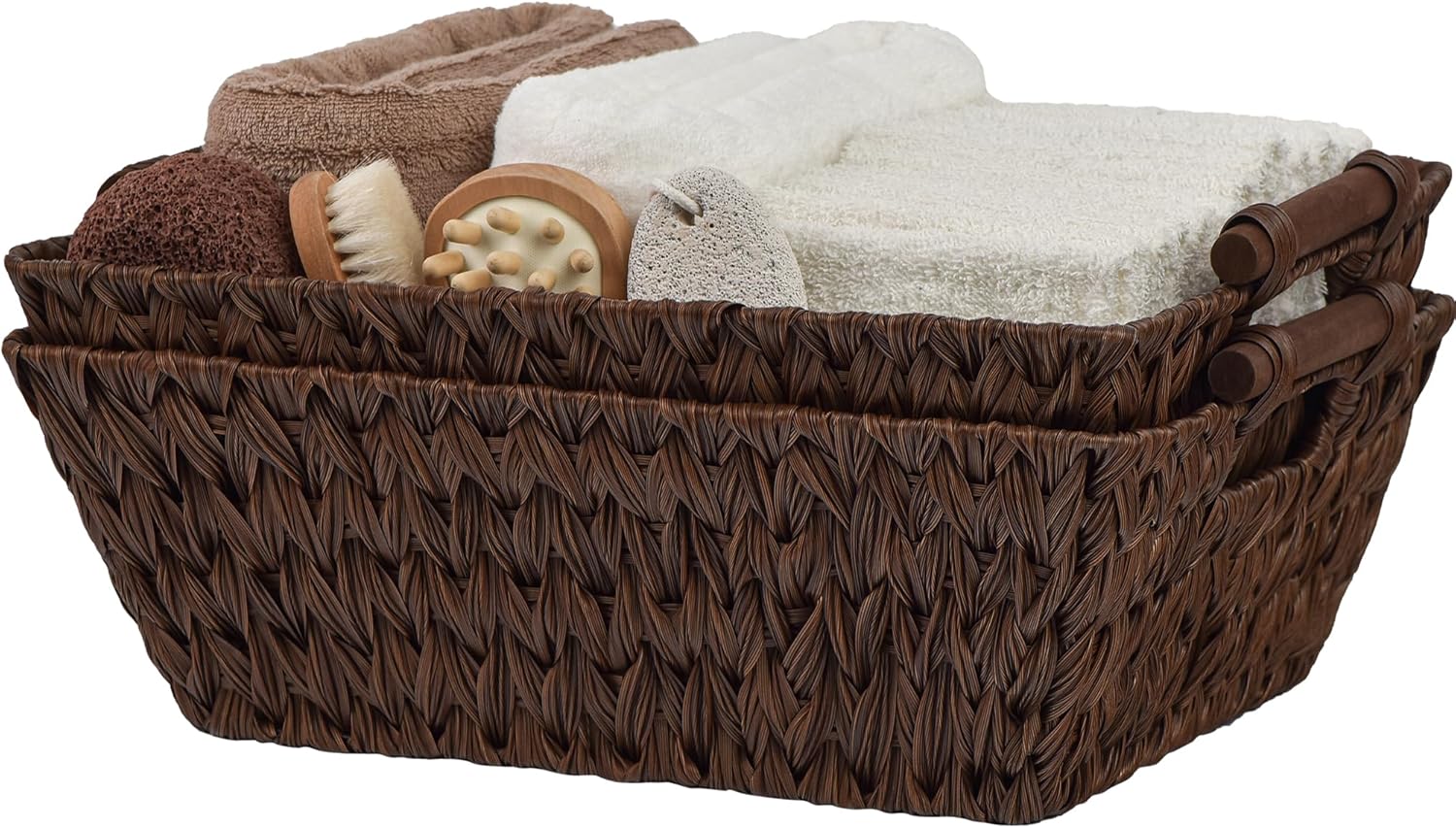 Boho Brown Woven Basket — 17" — 17"L x 13"W x 5¾"H