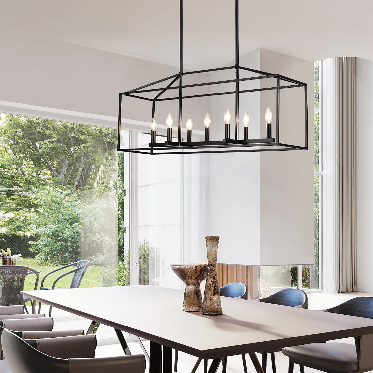 Adjustable Farmhouse Black Chandelier — 7-Light - View 7