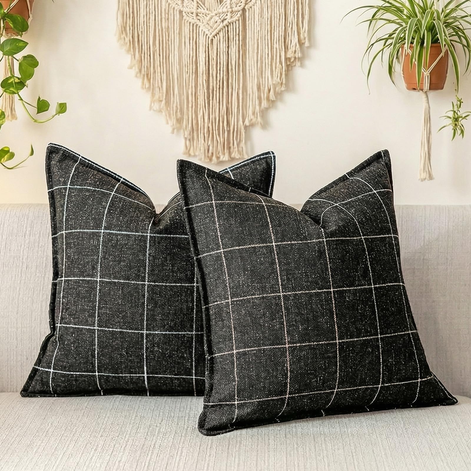Linen Boho Beige Throw Pillow Cover — 20"