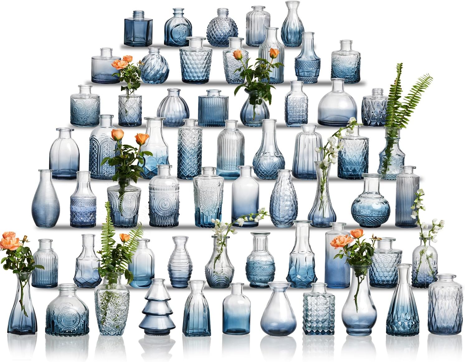 Vintage Luxe Blue Vase Set — Set of 20 — 60 Pcs
