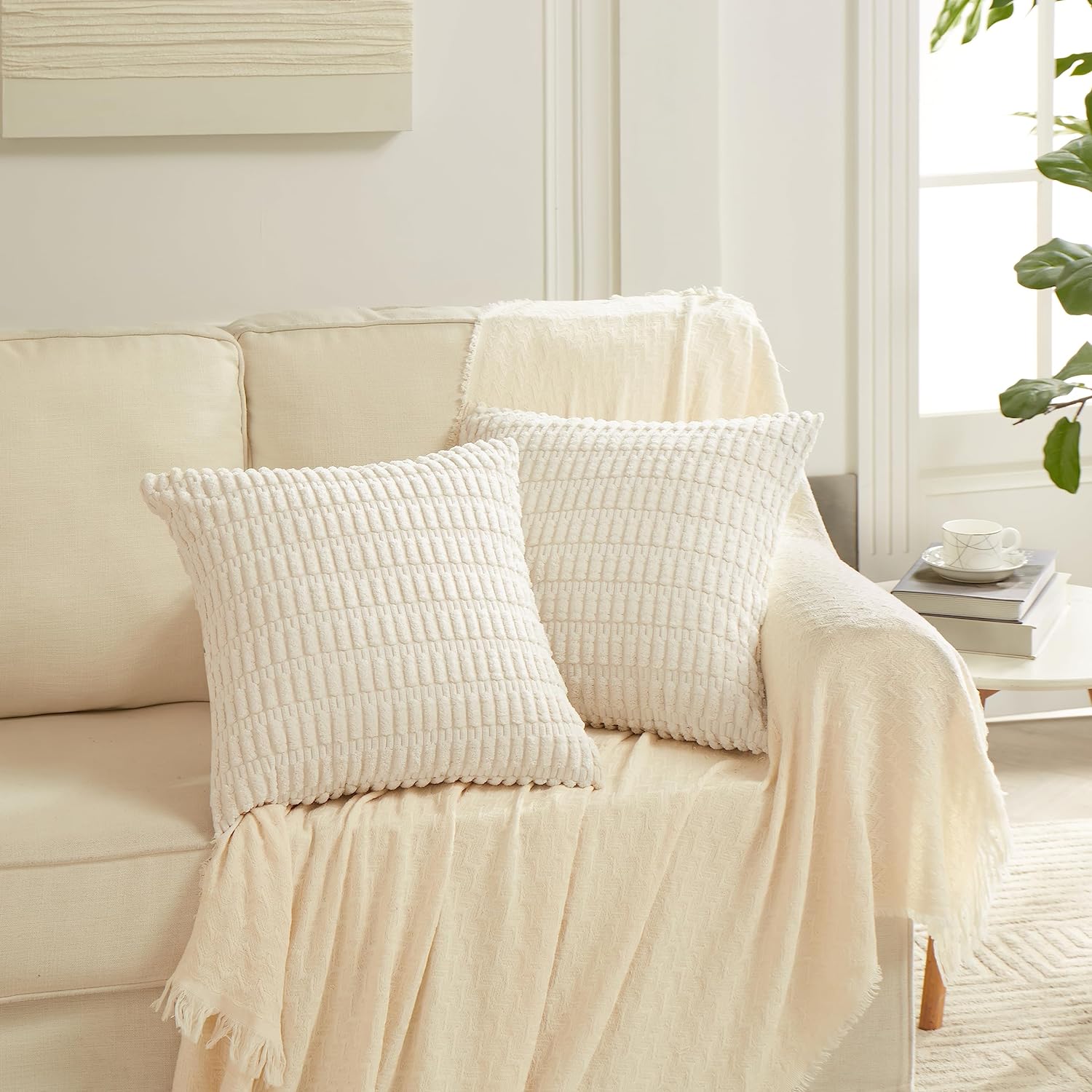 Boho Beige Throw Pillow Cover — 18" - View 6