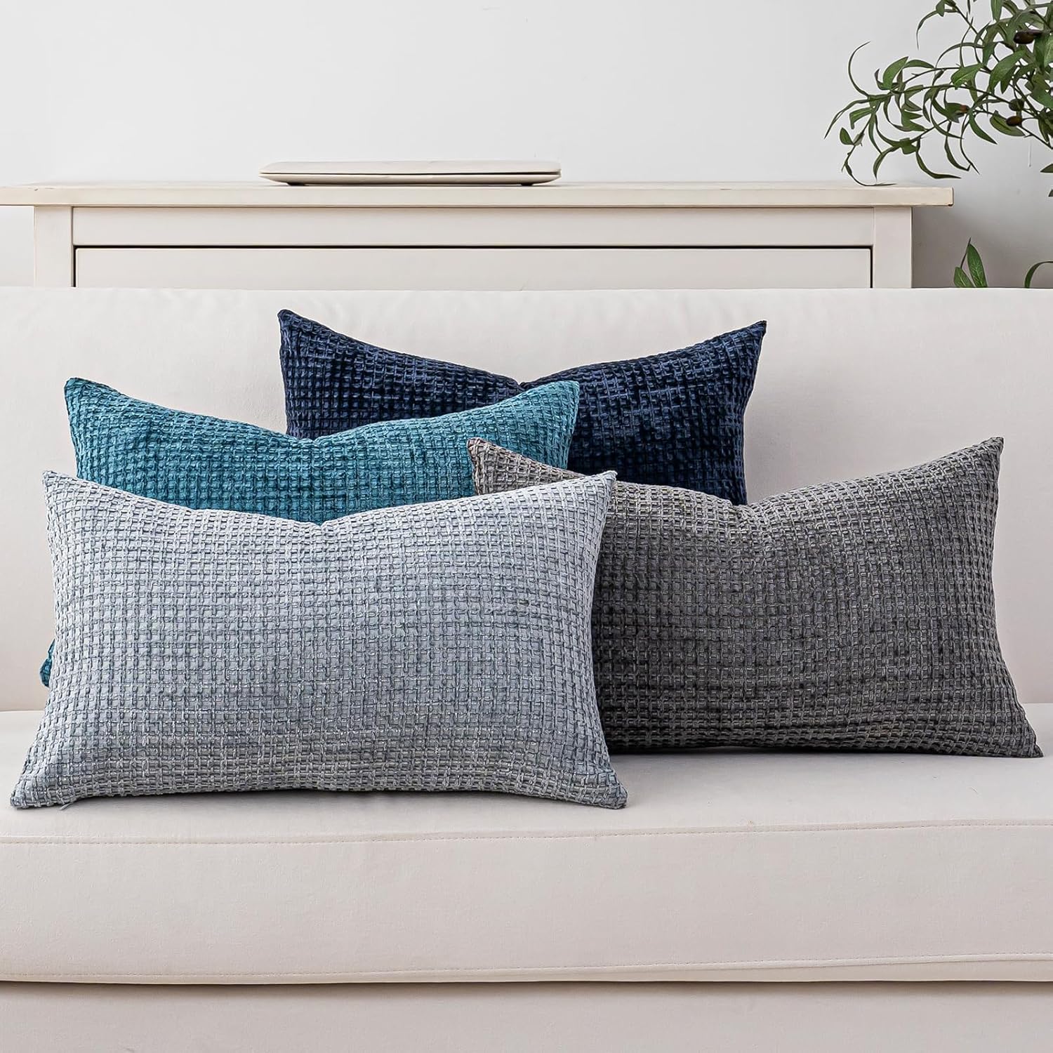 Boho Beige Throw Pillow Cover — 18" — Blue/Gray