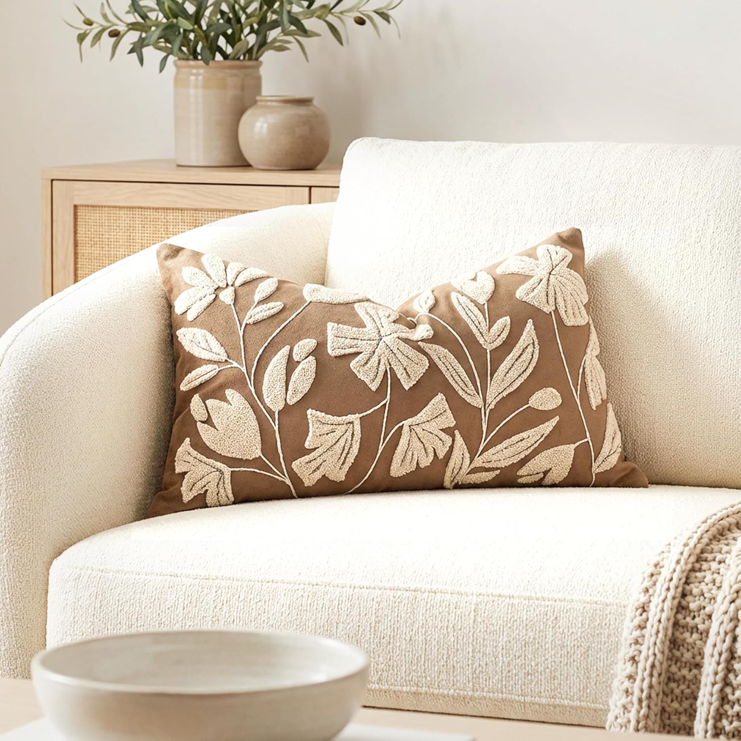 Lumbar Boho Beige Throw Pillow Cover — 20" — 20" x 12" (Pack of 1)