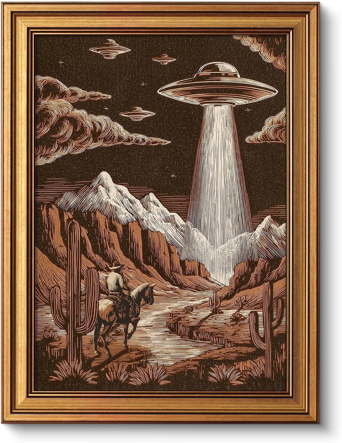 Framed Luxe Brown Canvas Wall Art — 16" — Western Landscape UFO