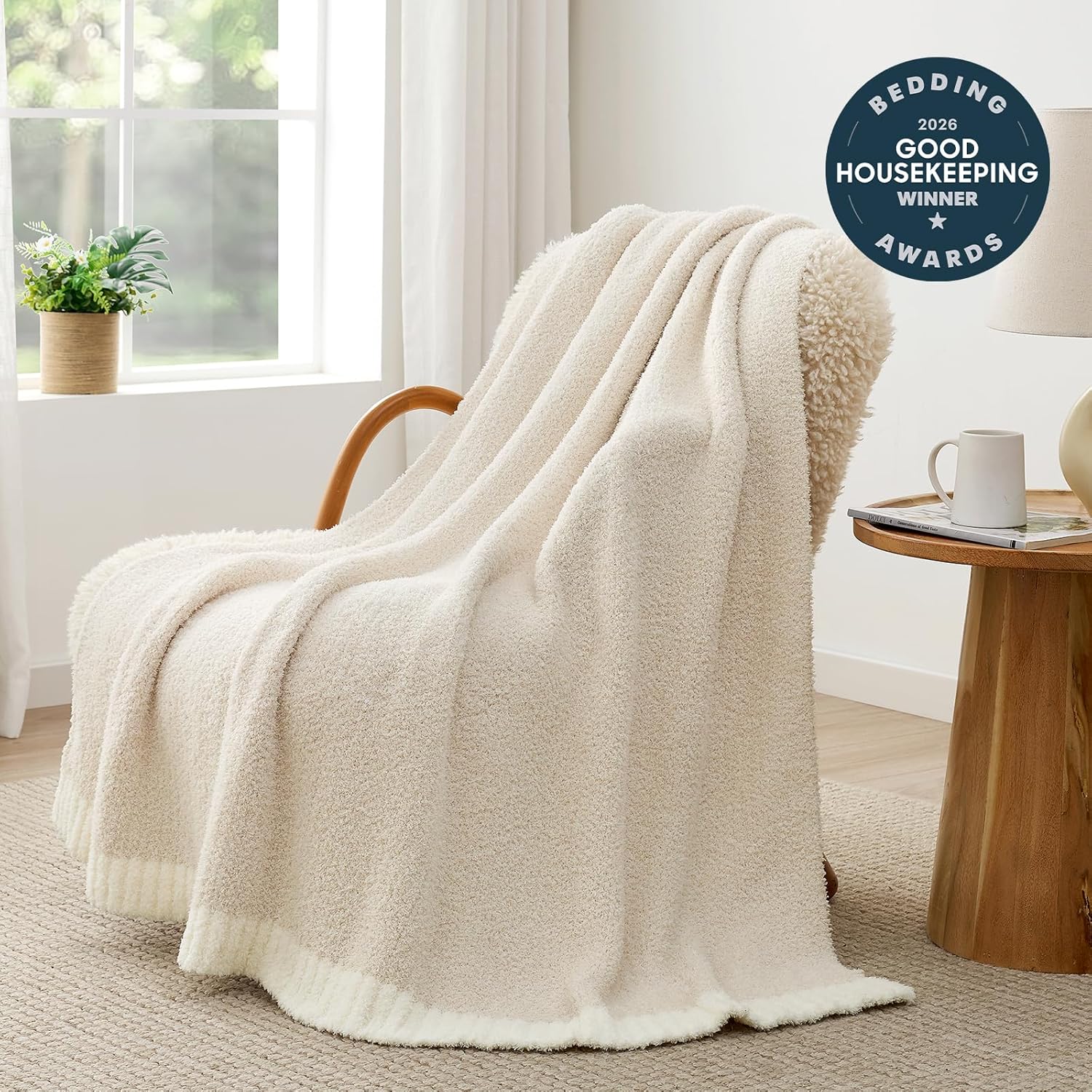 Knit Beige Throw Pillow — 50" - View 2