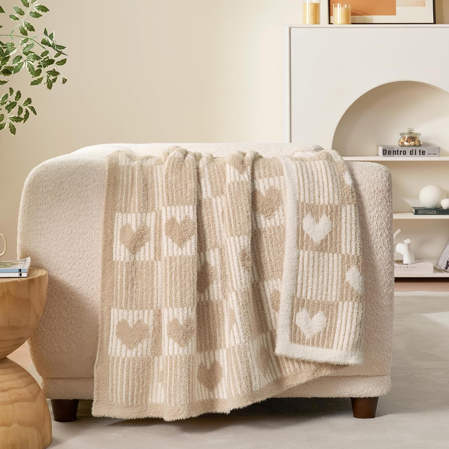 Knit Beige Throw Pillow — 50" — Beige Heart