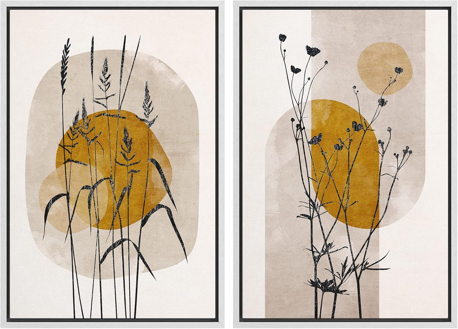 Framed Mid-Century Fabric Wall Art — 16" — 16" x 24" x 2 Panels WHITE