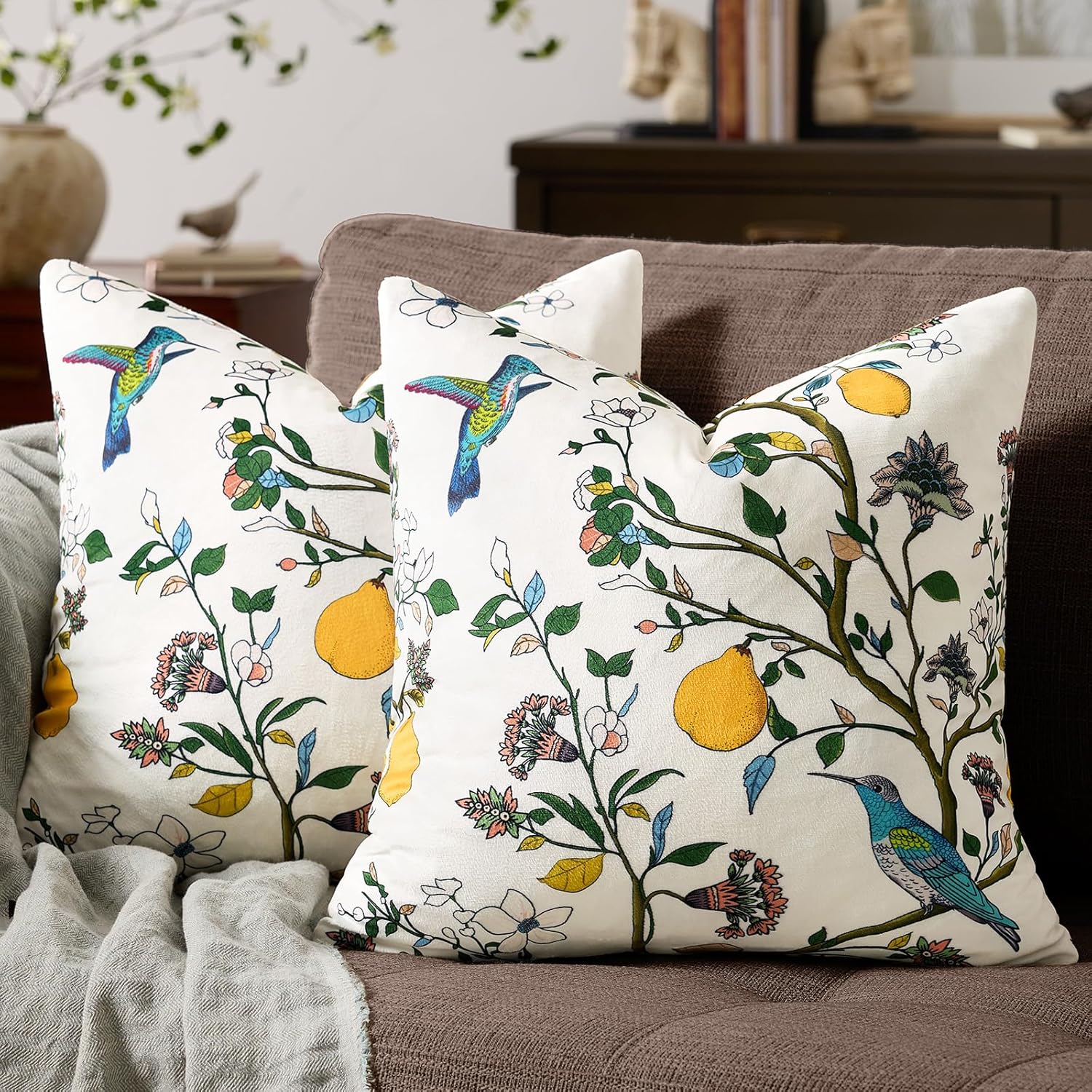 Velvet Boho Beige Pillow Cover — 20" — White