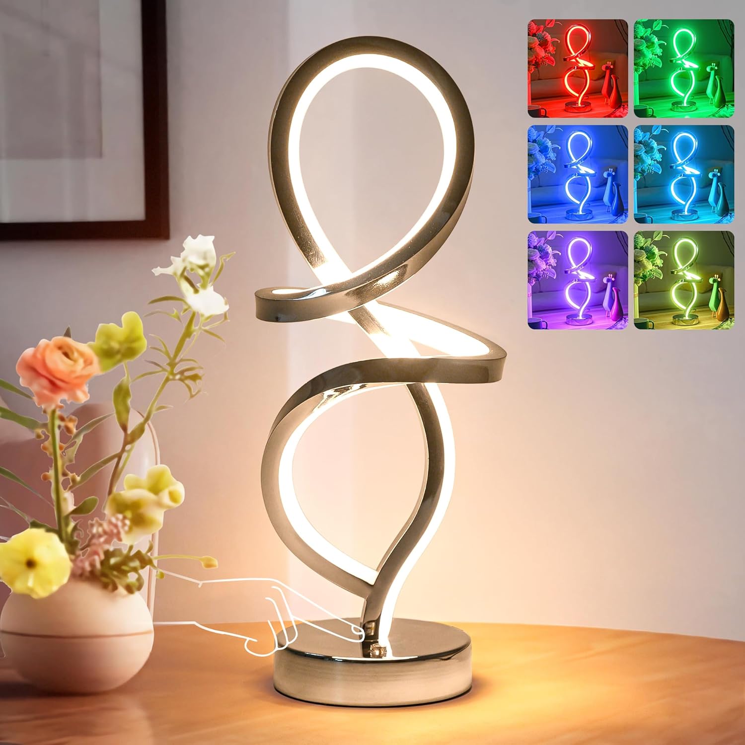 Modern Black Bedside Lamp — RGB-Silver