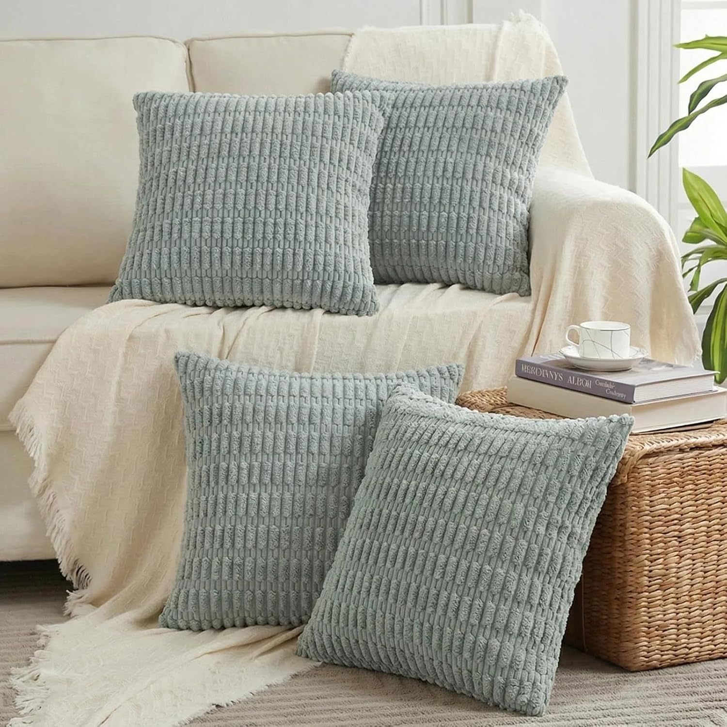 Boho Beige Throw Pillow Cover — 18" — 26" x 26" (Pack of 4)