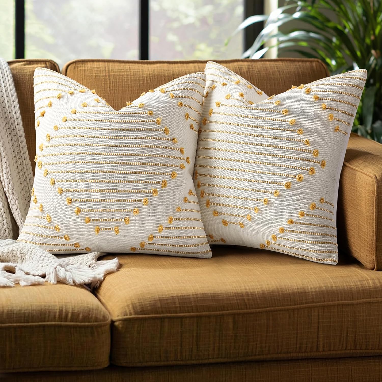 Boho Beige Throw Pillow Cover — 18" — Yellow