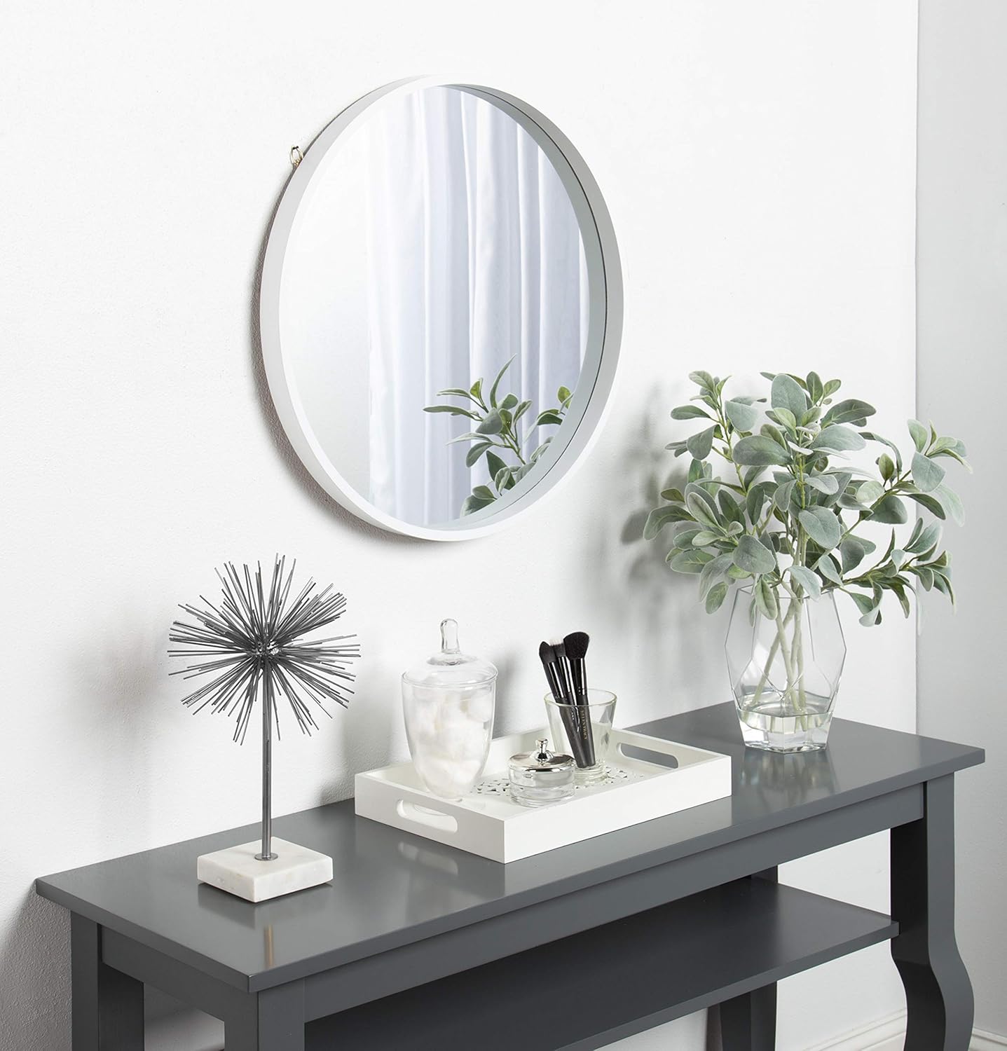 Round Modern Wood Wall Mirror — 21.6" - View 4