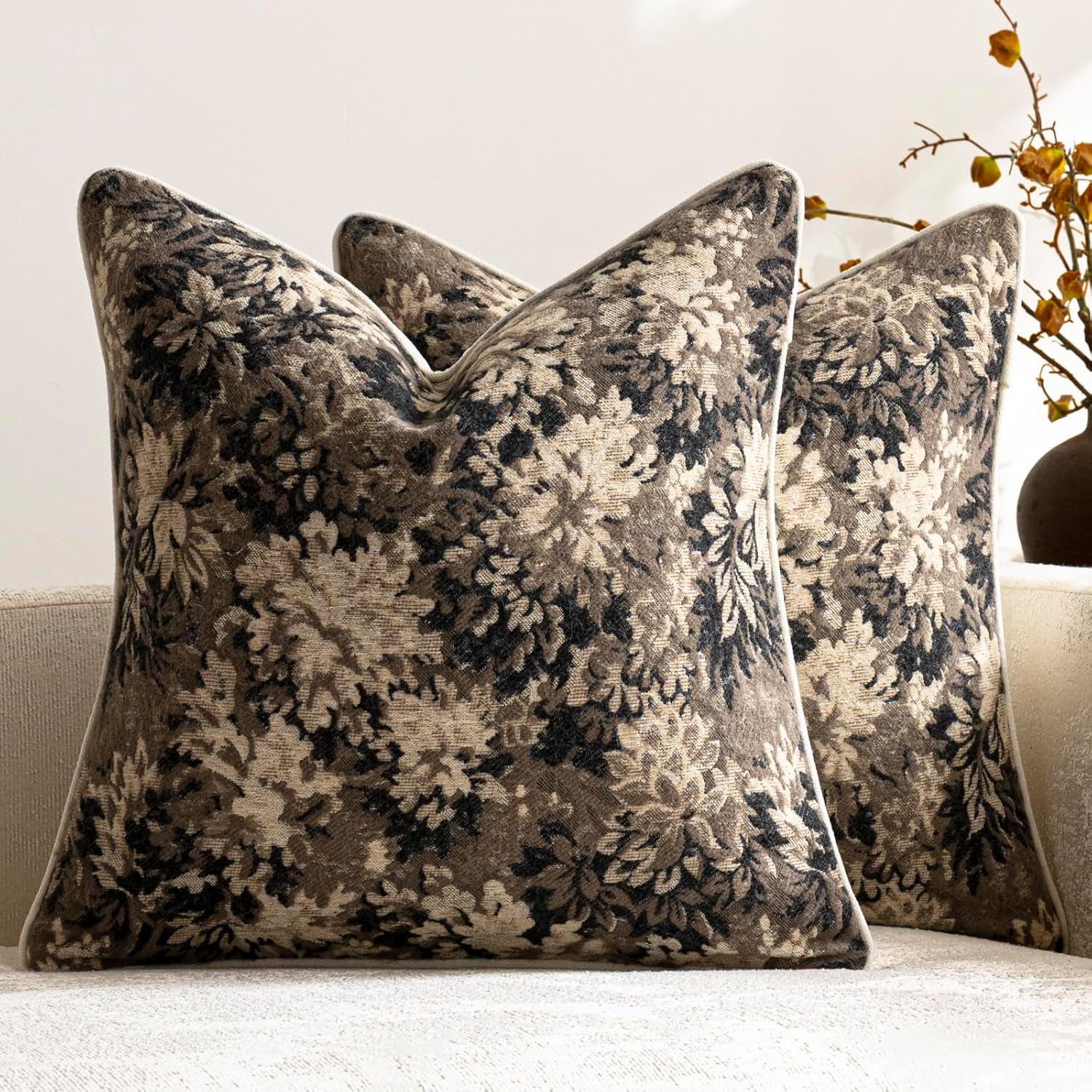 Chenille Boho Beige Throw Pillow — 26" — Taupe