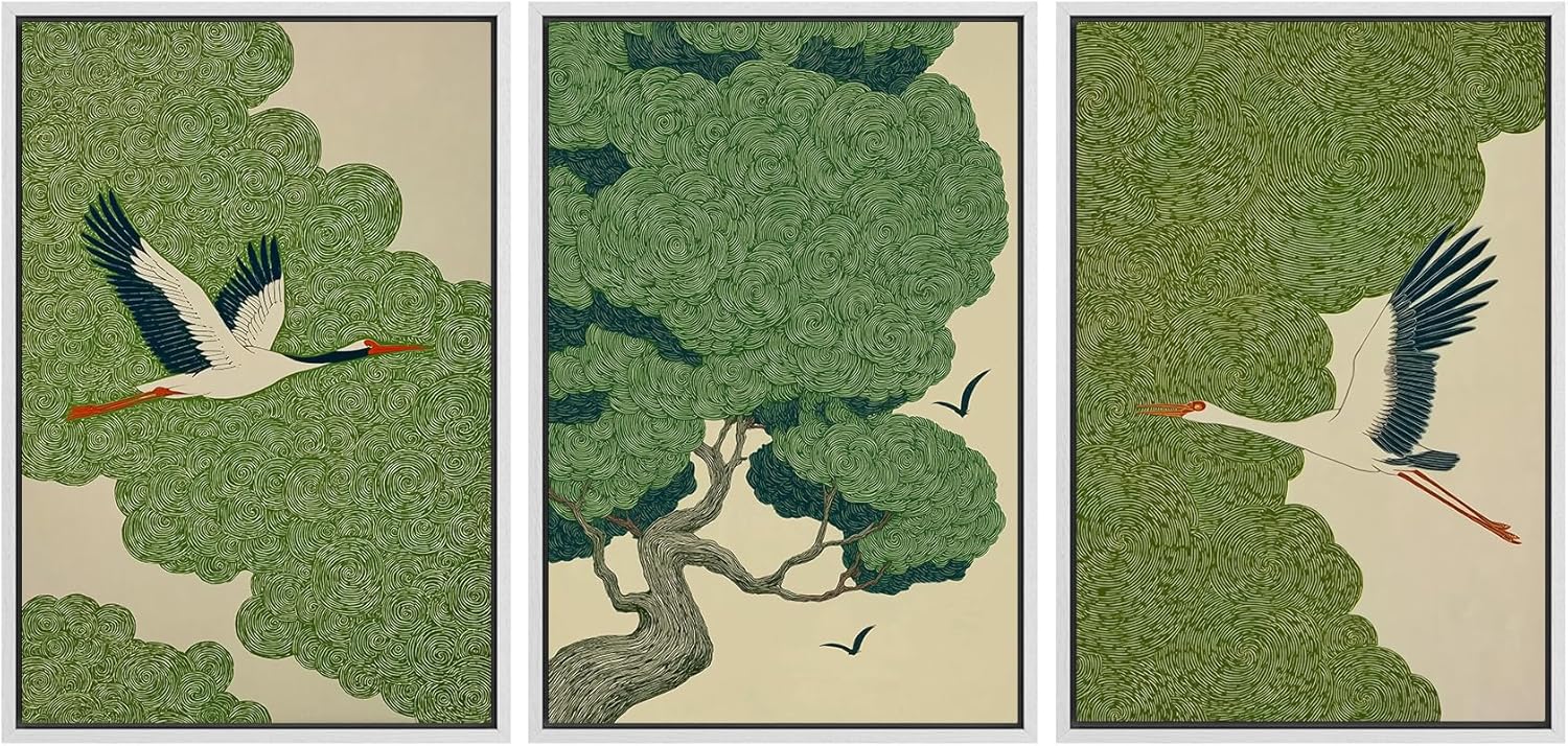 Mid-Century Framed Wall Art — 24" — 24" x 36" x 3 Panels WHITE