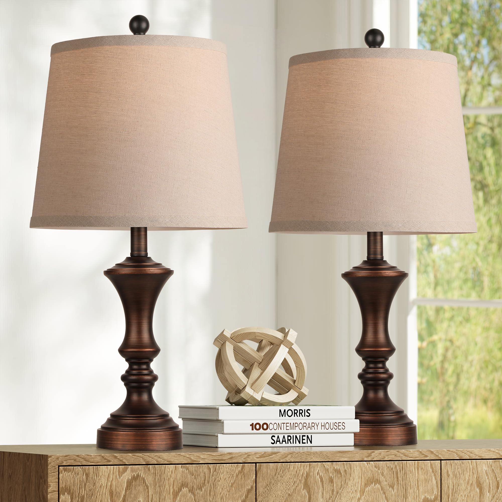 Vintage Farmhouse Black Bedside Lamp — Set of 2