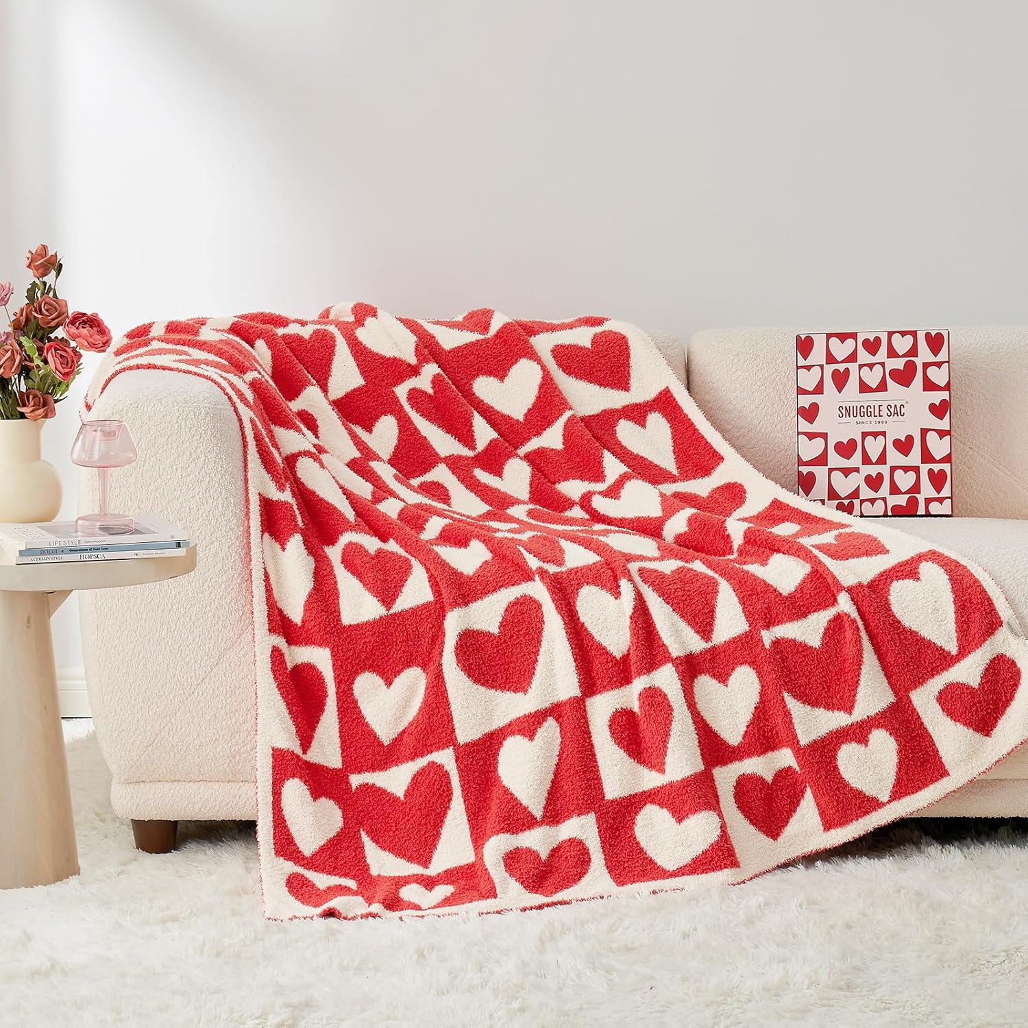Red Throw Pillow — 50" — Checkered Heart