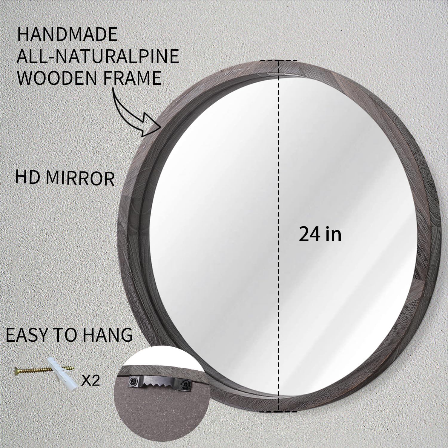 Round Farmhouse Black Wall Mirror — 24" - View 2