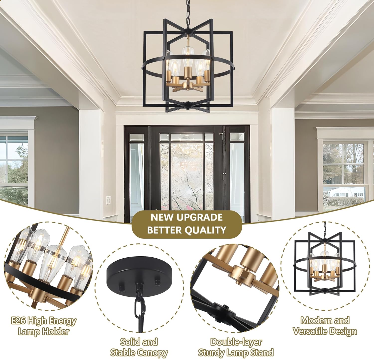 Farmhouse Black Chandelier — 5-Light - View 3