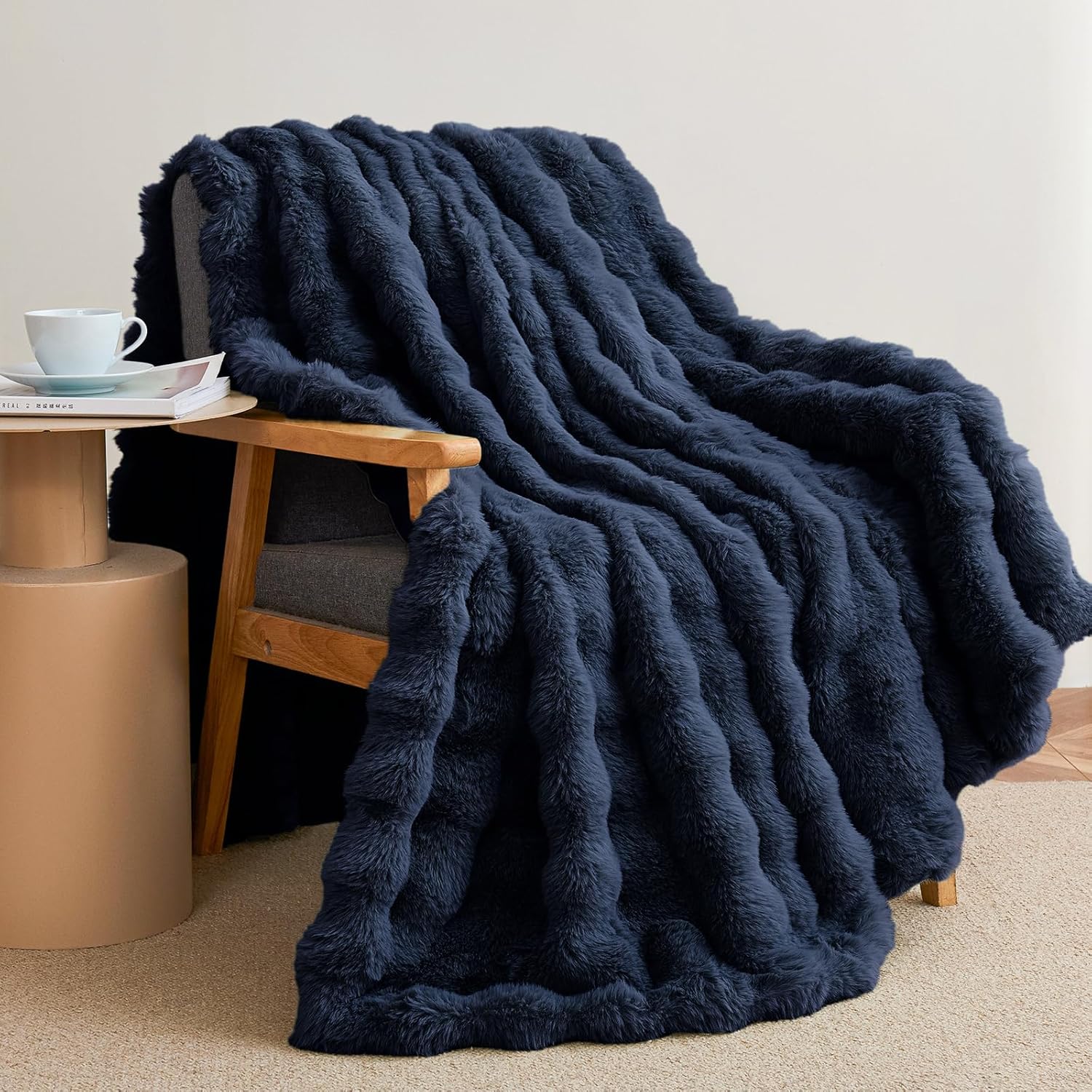 Beige Throw Pillow — 50" — Navy Blue