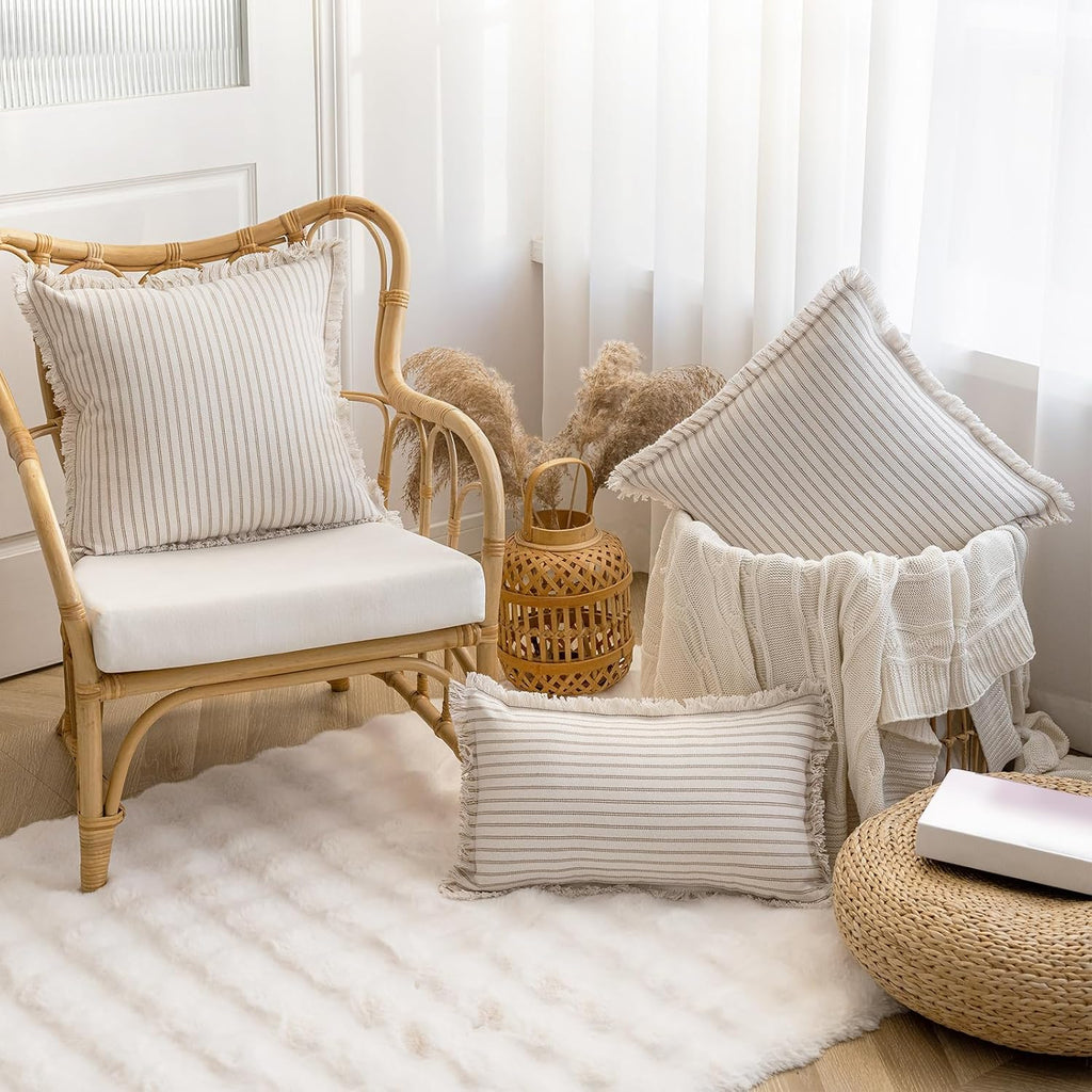 Boho Beige Throw Pillow Cover — 18" - View 4