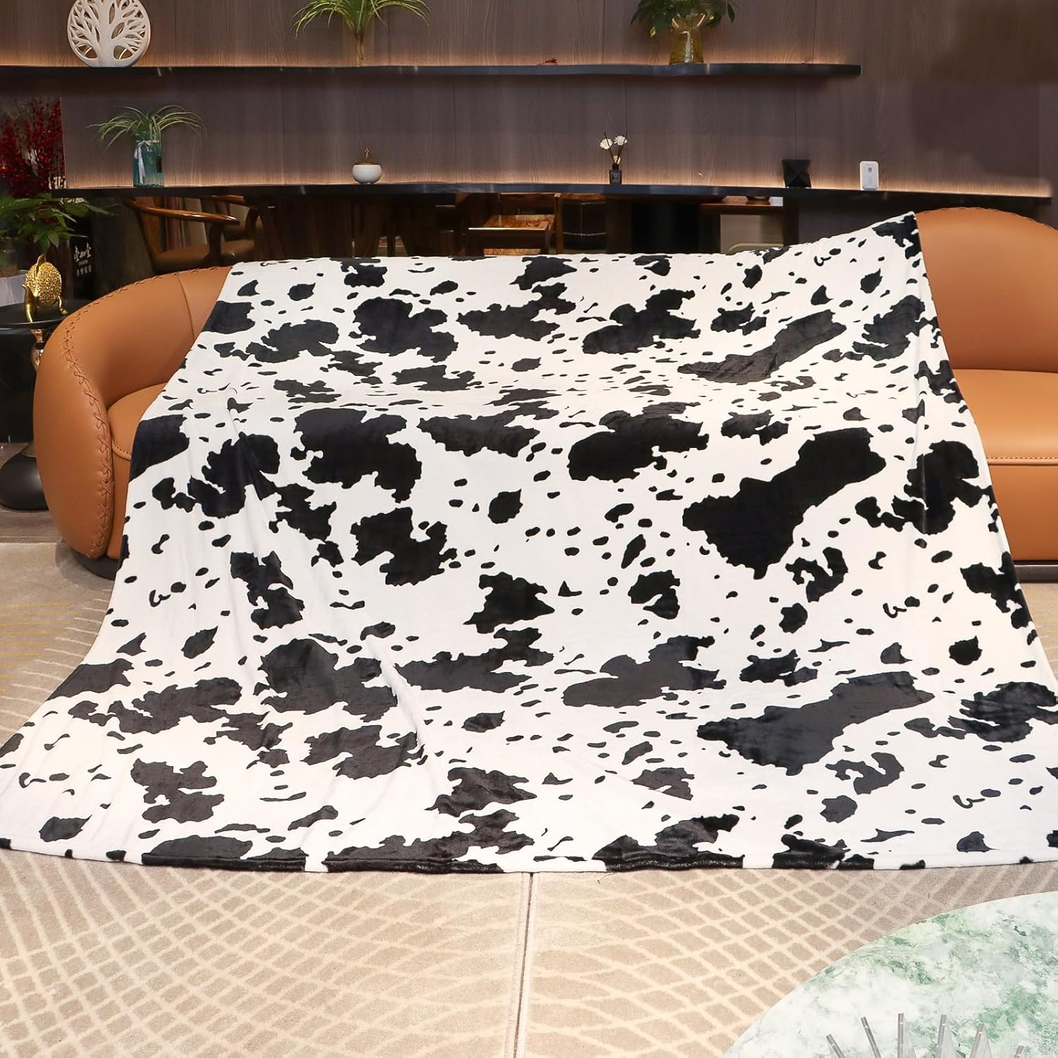 Black Throw Pillow — 50" — Black White Cow