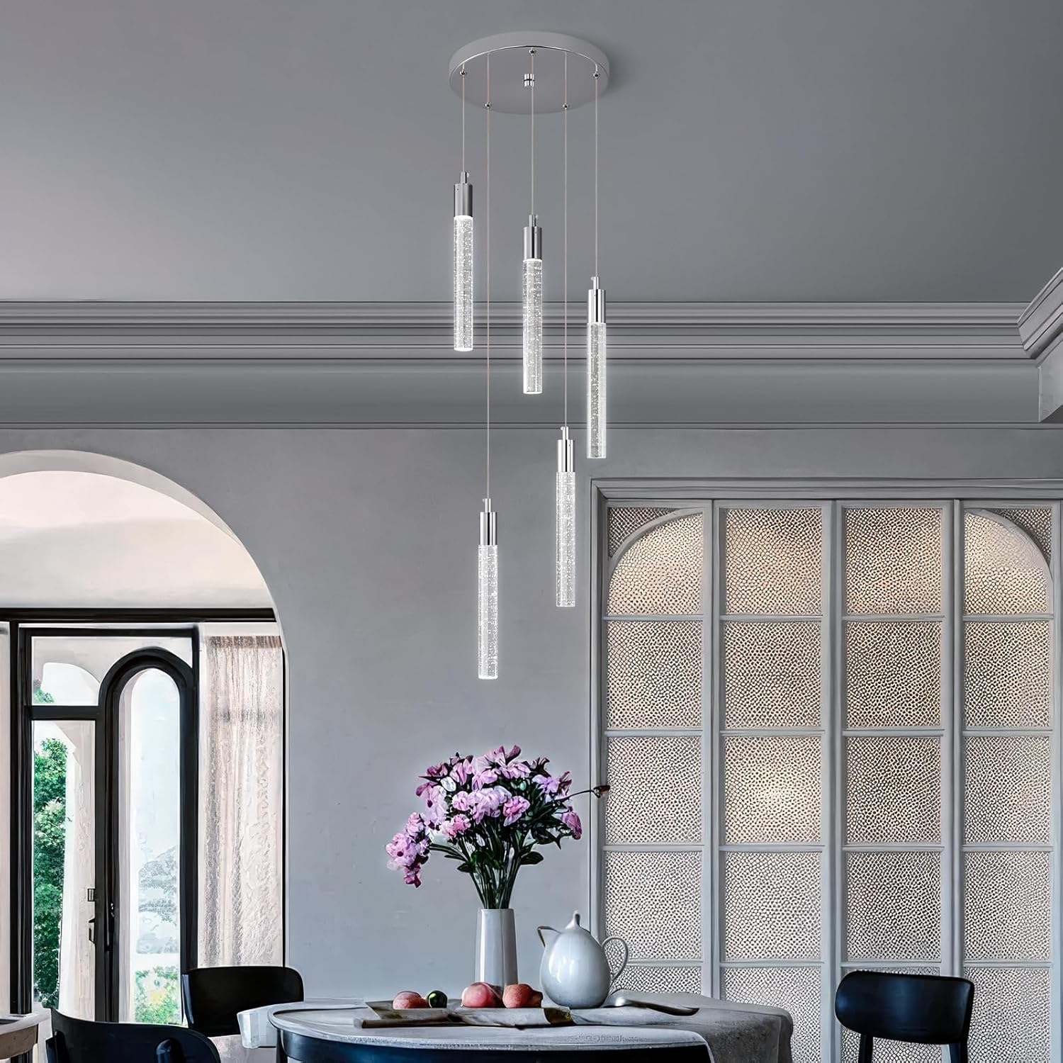 Dimmable Luxe Black Pendant Light — 2-Light — Chrome