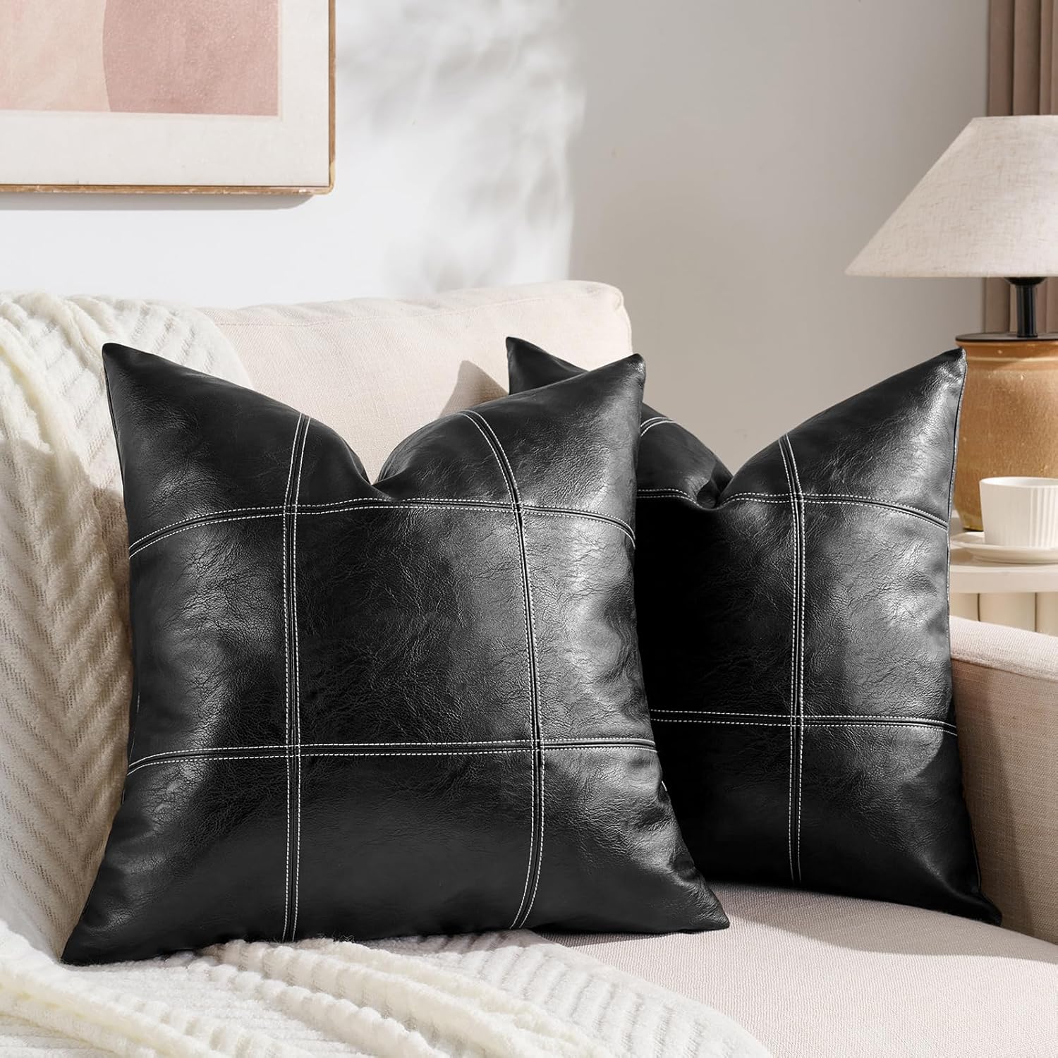 Boho Beige Throw Pillow Cover — 18" — 16" x 16" (Pack of 2)