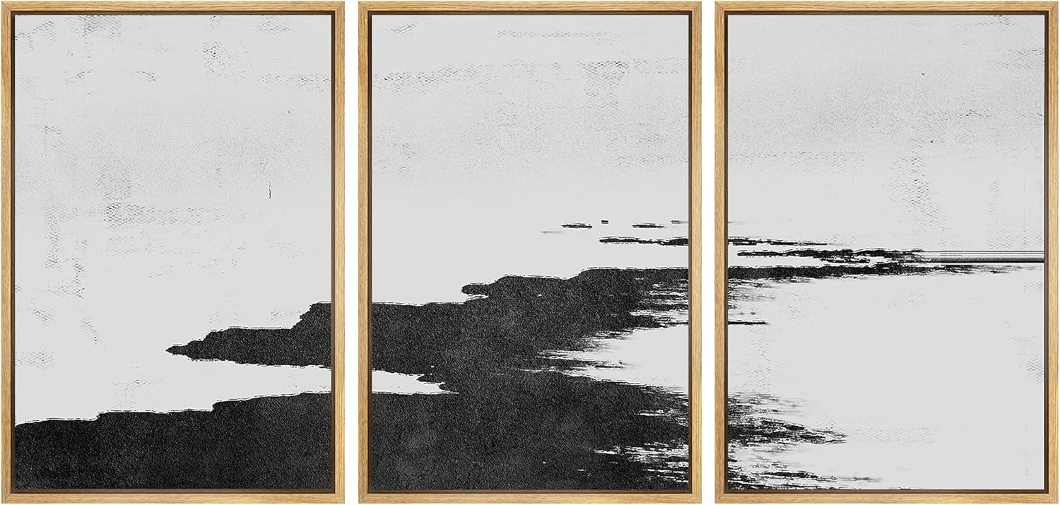 Framed Modern Fabric Wall Art — 16" — 16"x24"x3 Panels Natural