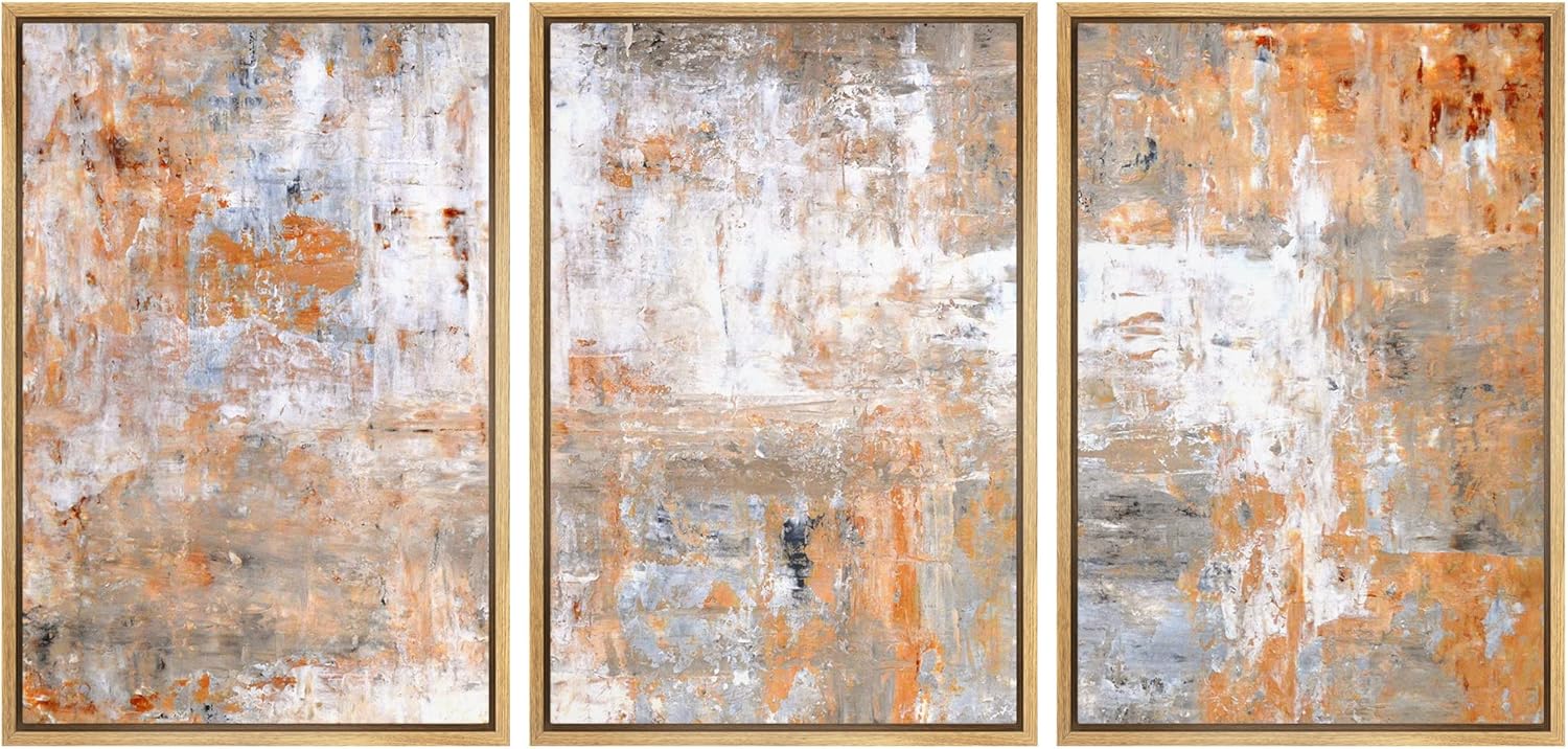 Framed Boho Fabric Wall Art — 24" — 16" x 24" x 3 Panels NATURAL